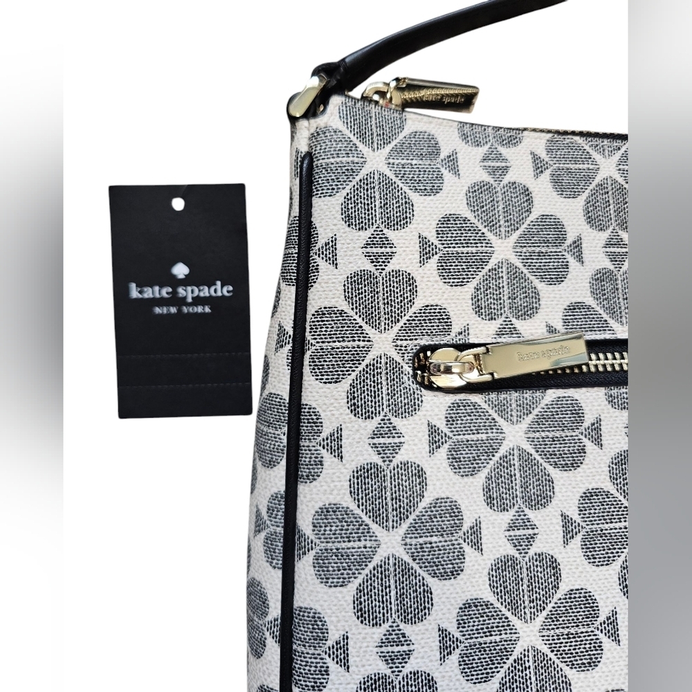 Kate Spade NY Black and White Spade Floral Crossbody Bag, Silver Hardware, New! - Picture 9 of 9